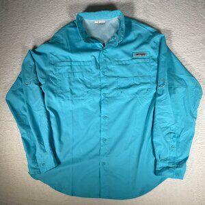 Columbia Omni-Shade Men’s Sz L PFG Long Sleeve Roll Tab Vented Blue